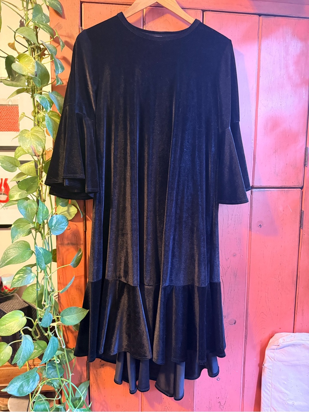 Black Velvet Flowy Ruffle Hem Dress - LuLaRoe Maurine Dress